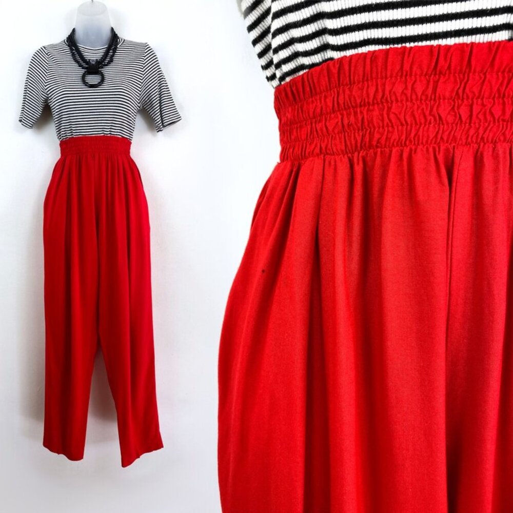 90s vintage cherry red high waist tapered elastic high waist pants